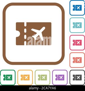 Air travel discount coupon simple icons in color rounded square frames on white background Stock Vector