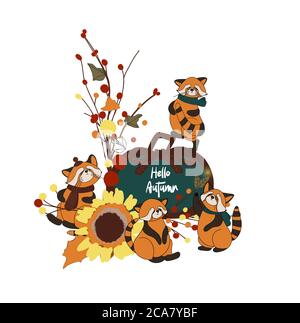 Autumn composition. Autumn poster or card Pumpkin. Vector illustration isolated on white background Stock Vector