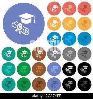 Graduation ceremony multi colored flat icons on round backgrounds. Included white, light and dark icon variations for hover and active status effects, Stock Vector