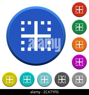 Inner borders round color beveled buttons with smooth surfaces and flat white icons Stock Vector