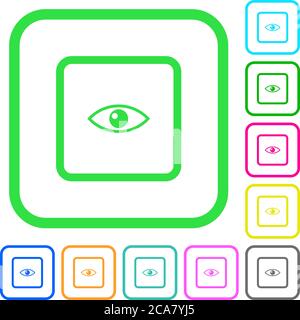 Preview object vivid colored flat icons in curved borders on white background Stock Vector