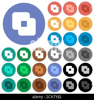 Exclude shapes multi colored flat icons on round backgrounds. Included white, light and dark icon variations for hover and active status effects, and Stock Vector