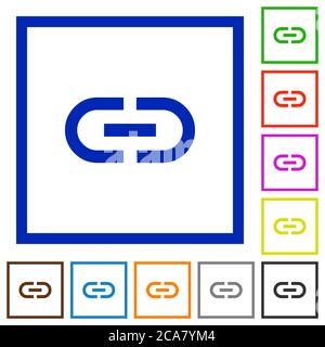 Insert link flat color icons in square frames on white background Stock Vector