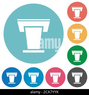 Conference podium flat white icons on round color backgrounds Stock Vector