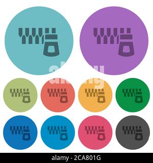 Horizontal zipper darker flat icons on color round background Stock Vector