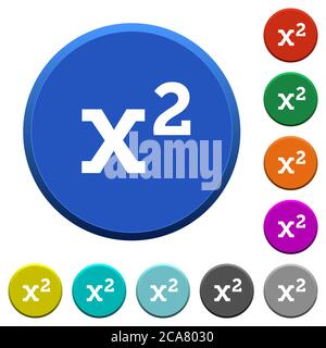 Math exponentiation round color beveled buttons with smooth surfaces and flat white icons Stock Vector