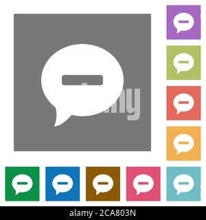 Delete comment flat icons on simple color square backgrounds Stock Vector