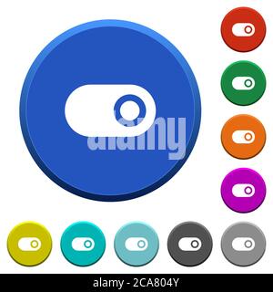 Single horizontal toggle round color beveled buttons with smooth surfaces and flat white icons Stock Vector
