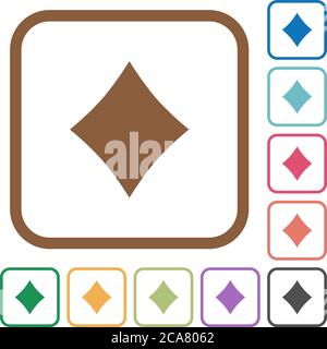 Diamond card symbol simple icons in color rounded square frames on white background Stock Vector