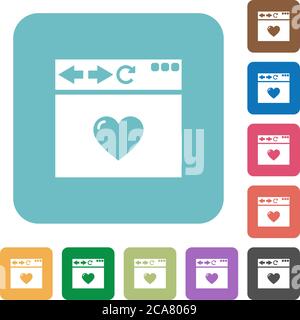 Browser favorite white flat icons on color rounded square backgrounds Stock Vector