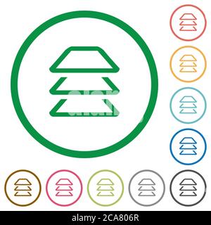 Multiple layers flat color icons in round outlines on white background Stock Vector