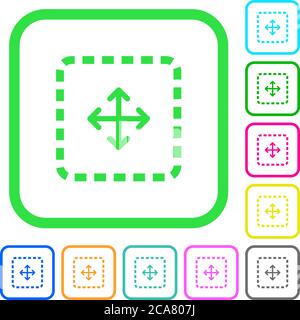Drag object vivid colored flat icons in curved borders on white background Stock Vector