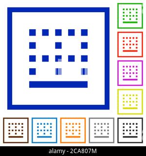 Bottom border flat color icons in square frames on white background Stock Vector