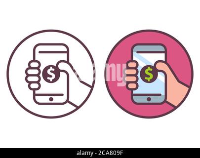 mobile phone icon with dollar coin. flat vector illustration. Stock Vector