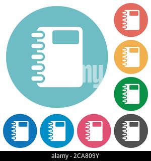 Spiral notebook flat white icons on round color backgrounds Stock Vector