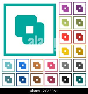 Exclude shapes flat color icons with quadrant frames on white background Stock Vector