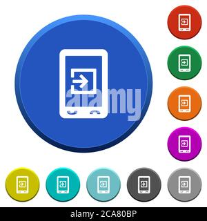 Mobile import data round color beveled buttons with smooth surfaces and flat white icons Stock Vector