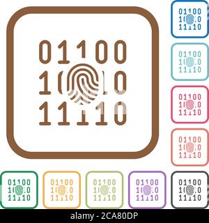 Digital fingerprint simple icons in color rounded square frames on white background Stock Vector