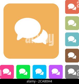 Discussion flat icons on rounded square vivid color backgrounds. Stock Vector