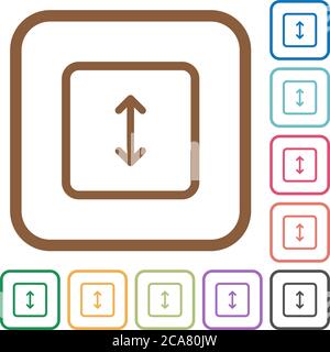Adjust object height simple icons in color rounded square frames on white background Stock Vector