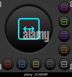 Adjust object width dark push buttons with vivid color icons on dark grey background Stock Vector