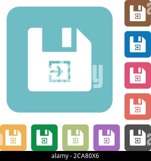 Import file white flat icons on color rounded square backgrounds Stock Vector