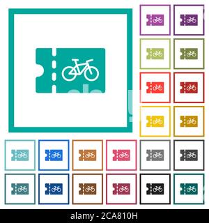 Bicycle shop discount coupon flat color icons with quadrant frames on white background Stock Vector