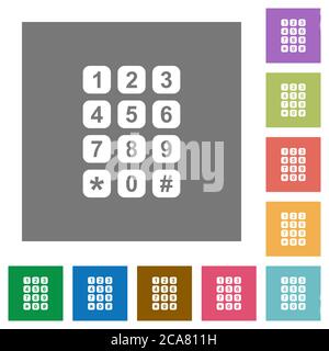 Numeric keypad flat icons on simple color square backgrounds Stock Vector
