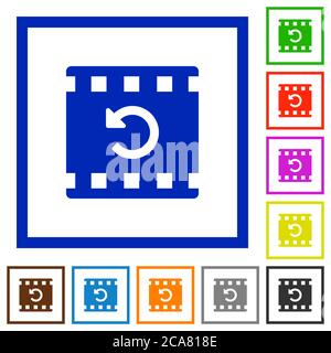 Undo movie changes flat color icons in square frames on white background Stock Vector