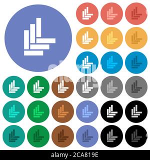 Parquet pattern multi colored flat icons on round backgrounds. Included white, light and dark icon variations for hover and active status effects, and Stock Vector