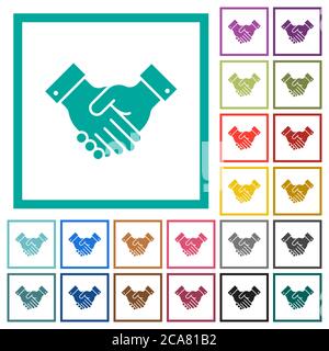 Partnership flat color icons with quadrant frames on white background Stock Vector