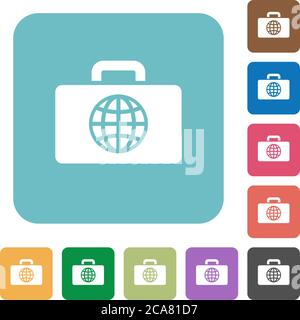Travel bag white flat icons on color rounded square backgrounds Stock Vector