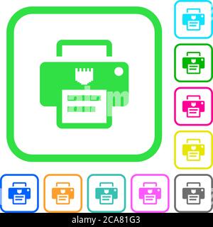 IP printer vivid colored flat icons in curved borders on white background Stock Vector