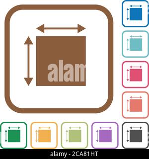 Elemet dimensions simple icons in color rounded square frames on white background Stock Vector