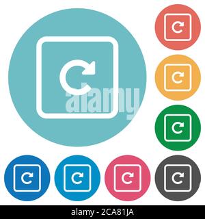 Rotate object right flat white icons on round color backgrounds Stock Vector