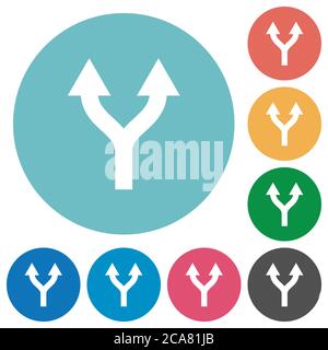 Split arrows up flat white icons on round color backgrounds Stock Vector