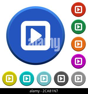 Toggle right round color beveled buttons with smooth surfaces and flat white icons Stock Vector