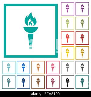 Torch flat color icons with quadrant frames on white background Stock Vector