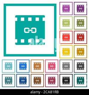 Link movie flat color icons with quadrant frames on white background Stock Vector