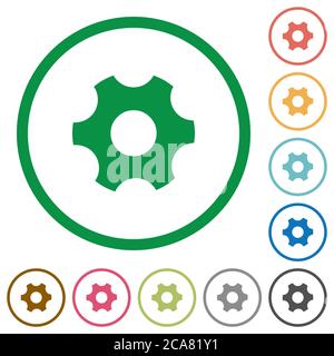 Single cogwheel flat color icons in round outlines on white background Stock Vector