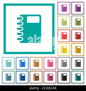 Spiral notebook flat color icons with quadrant frames on white background Stock Vector