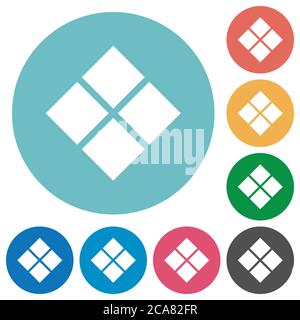 Diagonal tile pattern flat white icons on round color backgrounds Stock Vector