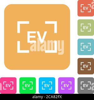 Camera exposure value setting flat icons on rounded square vivid color backgrounds. Stock Vector