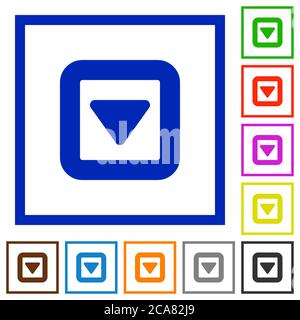 Toggle down flat color icons in square frames on white background Stock Vector