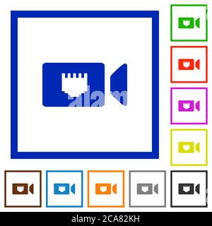IP camera flat color icons in square frames on white background Stock Vector
