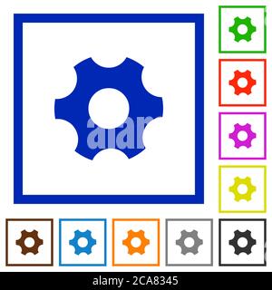 Single cogwheel flat color icons in square frames on white background Stock Vector
