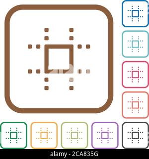 Snap to grid simple icons in color rounded square frames on white background Stock Vector