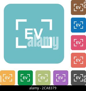 Camera exposure value setting white flat icons on color rounded square backgrounds Stock Vector