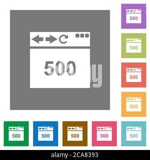 Browser 500 internal server error flat icons on simple color square backgrounds Stock Vector
