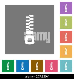 Vertical zipper flat icons on simple color square backgrounds Stock Vector